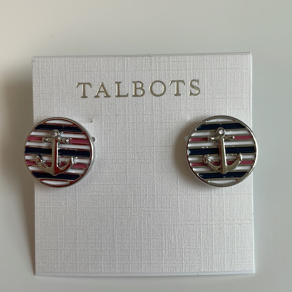 Talbots Nautical Design Anchors Away Red/White/Blue Stud Earrings - Picture 3 of 6